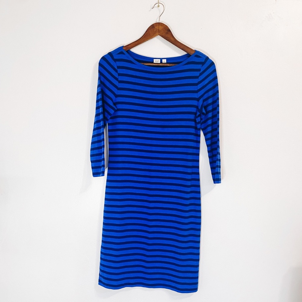 Gap Quarter Sleeve Midi Blue Striped Dress